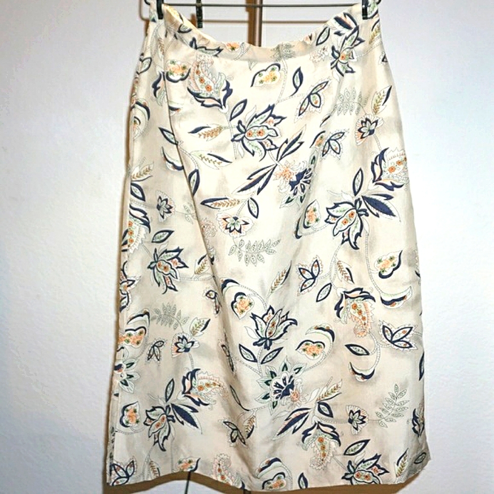 Paisley Silk Midi Pencil Skirt